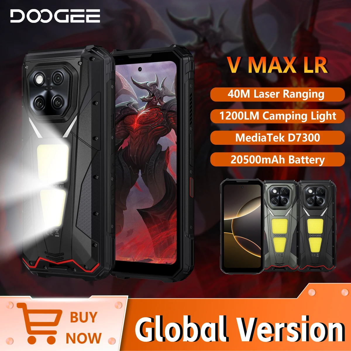 DOOGEE V MAX LR 5G Rugged Smartphone 40m Laser Ranging Dimensity 7300 20500mAh 36GB+512GB 200MP Android 15 Dual Camping lights