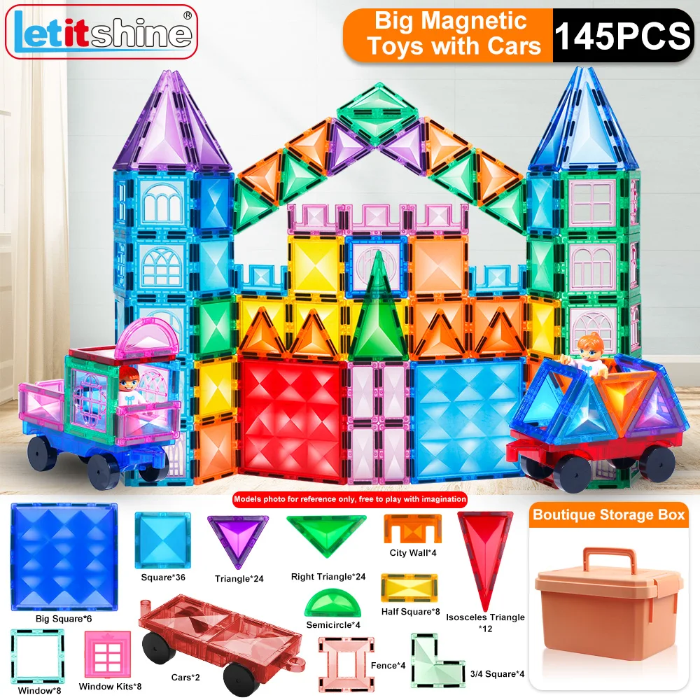 البلاط المغناطيسي اللبنات مجموعة ألعاب تعليمية مونتيسوري المغناطيس البناء الحرفية لغز صبي الأطفال طفل هدية الكريسماس