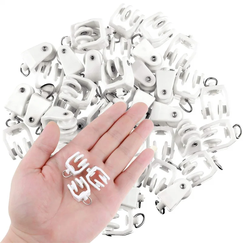 Ceiling Curtain Track Rollers  Flexible Bendable Curtain Track Rollers 11 mm White Plastic Drapery Rail Gliders With Hooks