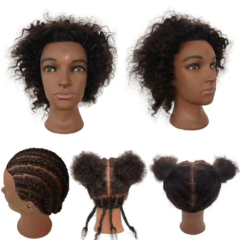 Afro głowa manekina 8 cali 100% ludzki włos głowa treningowa głowa do stylizacji warkocz włosy głowa lalki do ćwiczenia Cornrows i warkocze