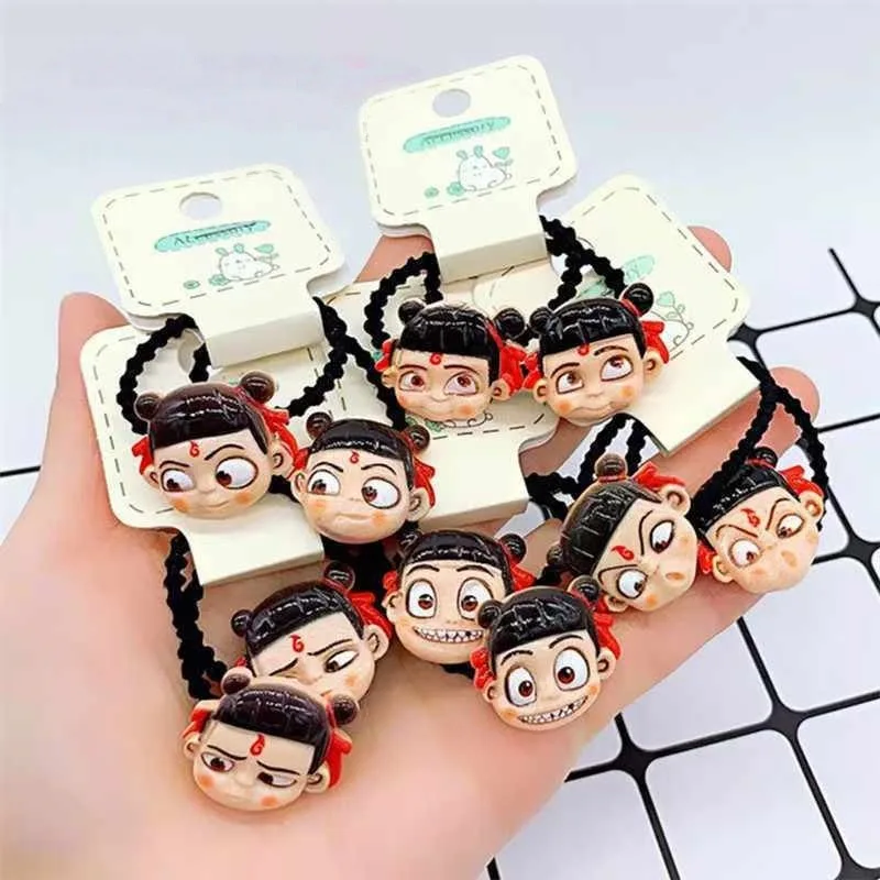 

Nezha headband female rubber band headgear cartoon student cute rubber band tied hair adult small leather case headgear