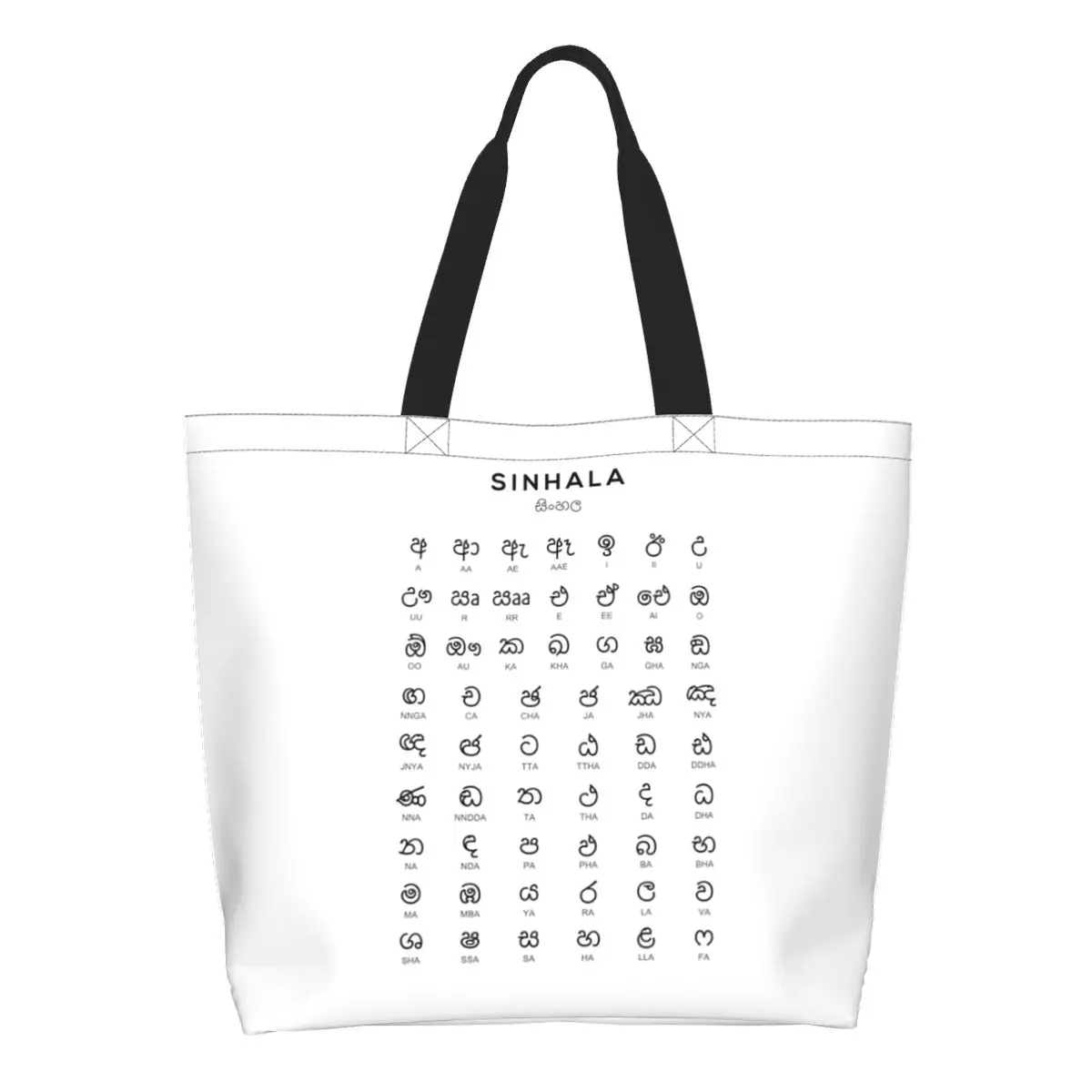 Sinhala Alphabet Chart Sinhalese Language Learning Chart Shopping Tote Bag Canvas Shoulder Bag Shopper Grocery Handbag for Women