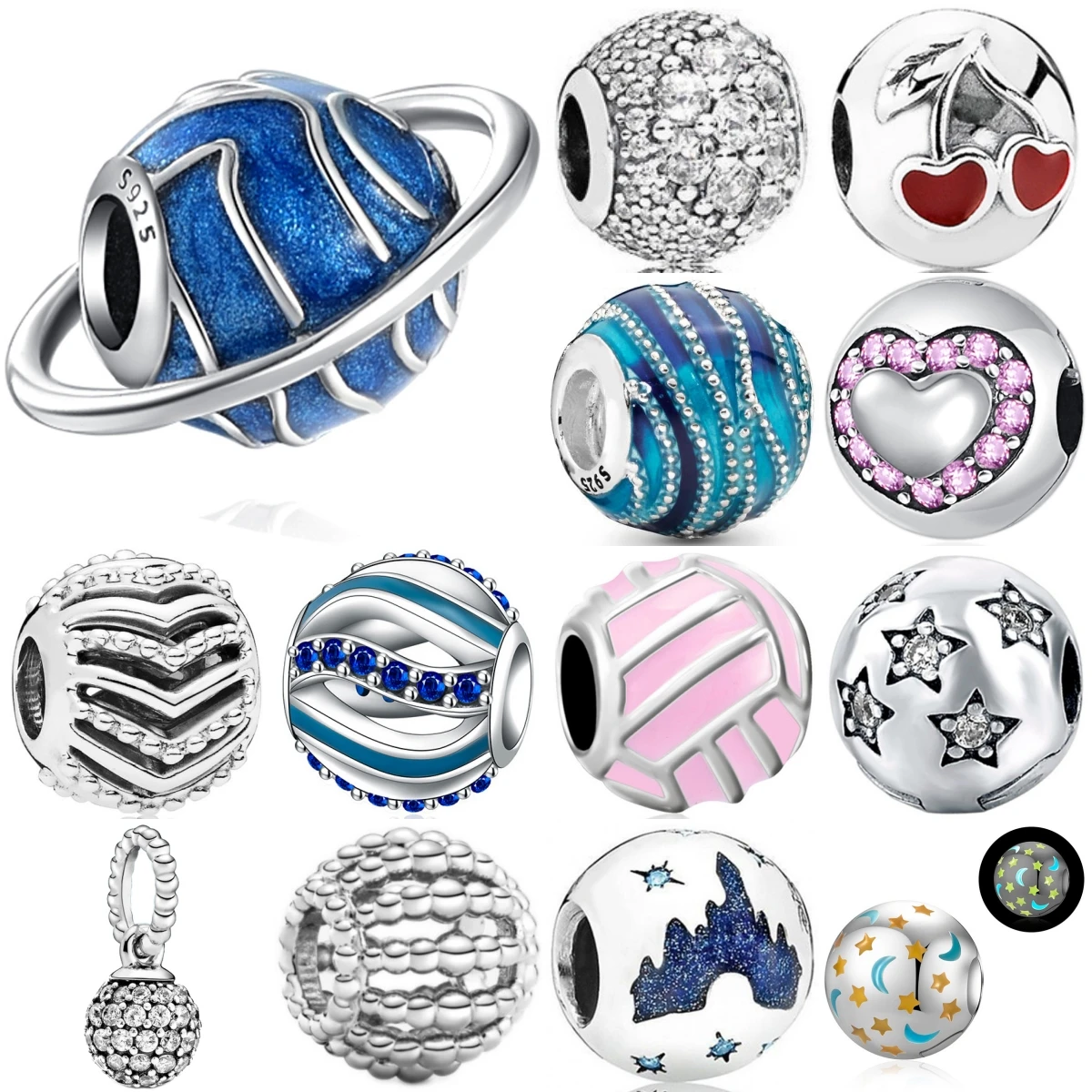 

Roundness 925 Sterling Silver Colorful zircons Universe Stars Love Charm Beads Fit Original Bracelet Accessory DIY Jewelry