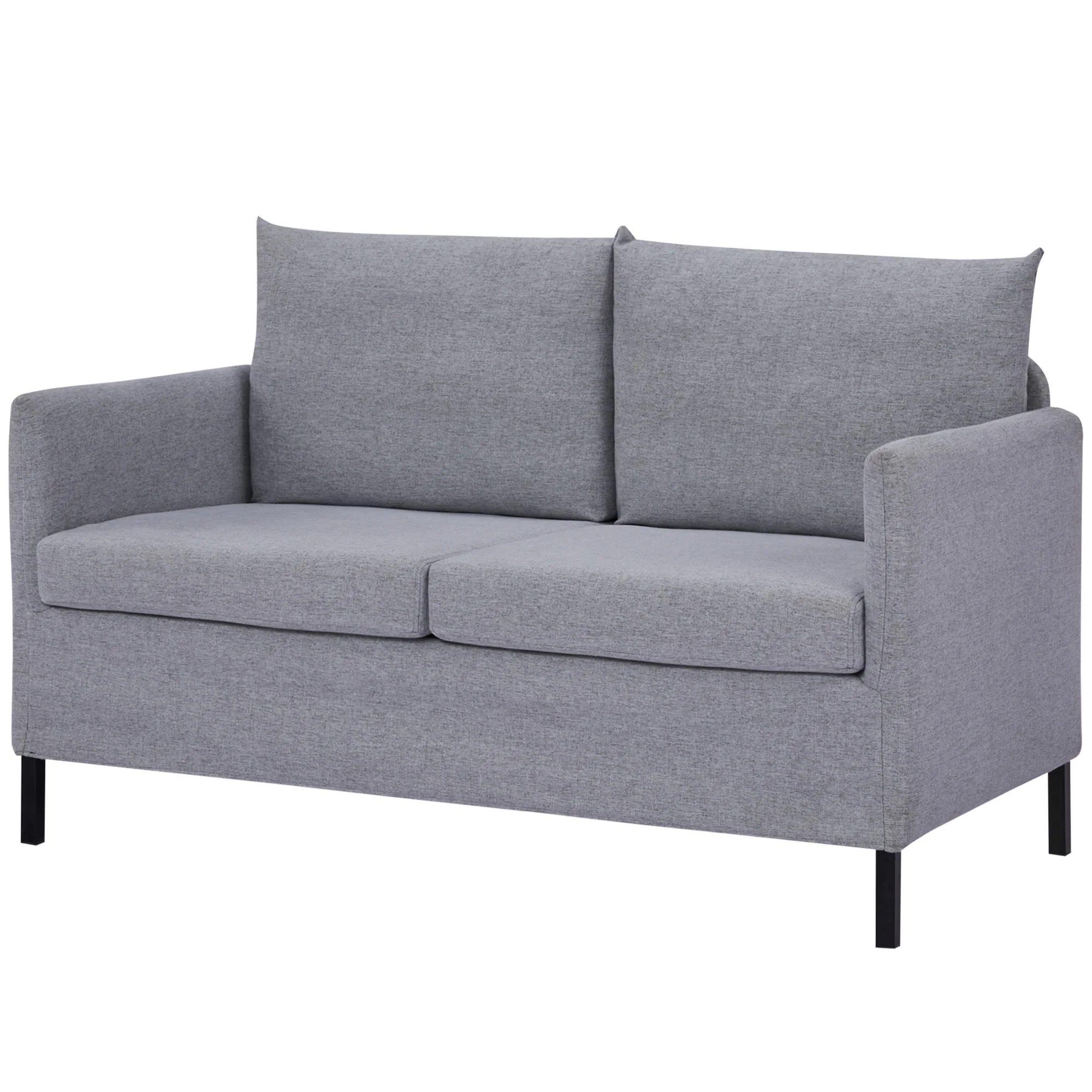 HOMCOM 2-seater sofa upholstered in synthetic linen two-seater lounge chair with removable padded cushions armrest and steel legs 130x67x76,5 cm Gray