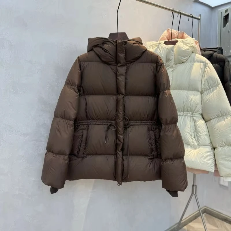 Whisper Lumi Waist Cinching Hooded Puffer Jacket Thick Quilted Warm Coat with Drawstring Casual Loose Fit Women's Winter Jacket