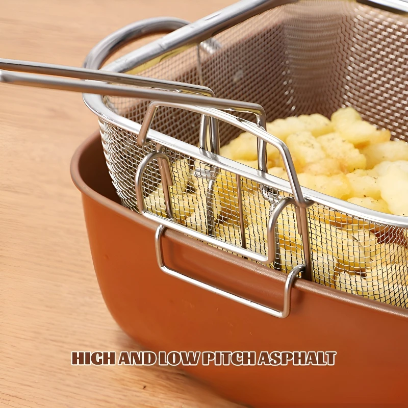 

9.5-Inch Copper Frying Pan Set - 4-Piece Square Stainless Steel Deep Fryer Nonstick Cooking Perfect Crispy Results Ideal