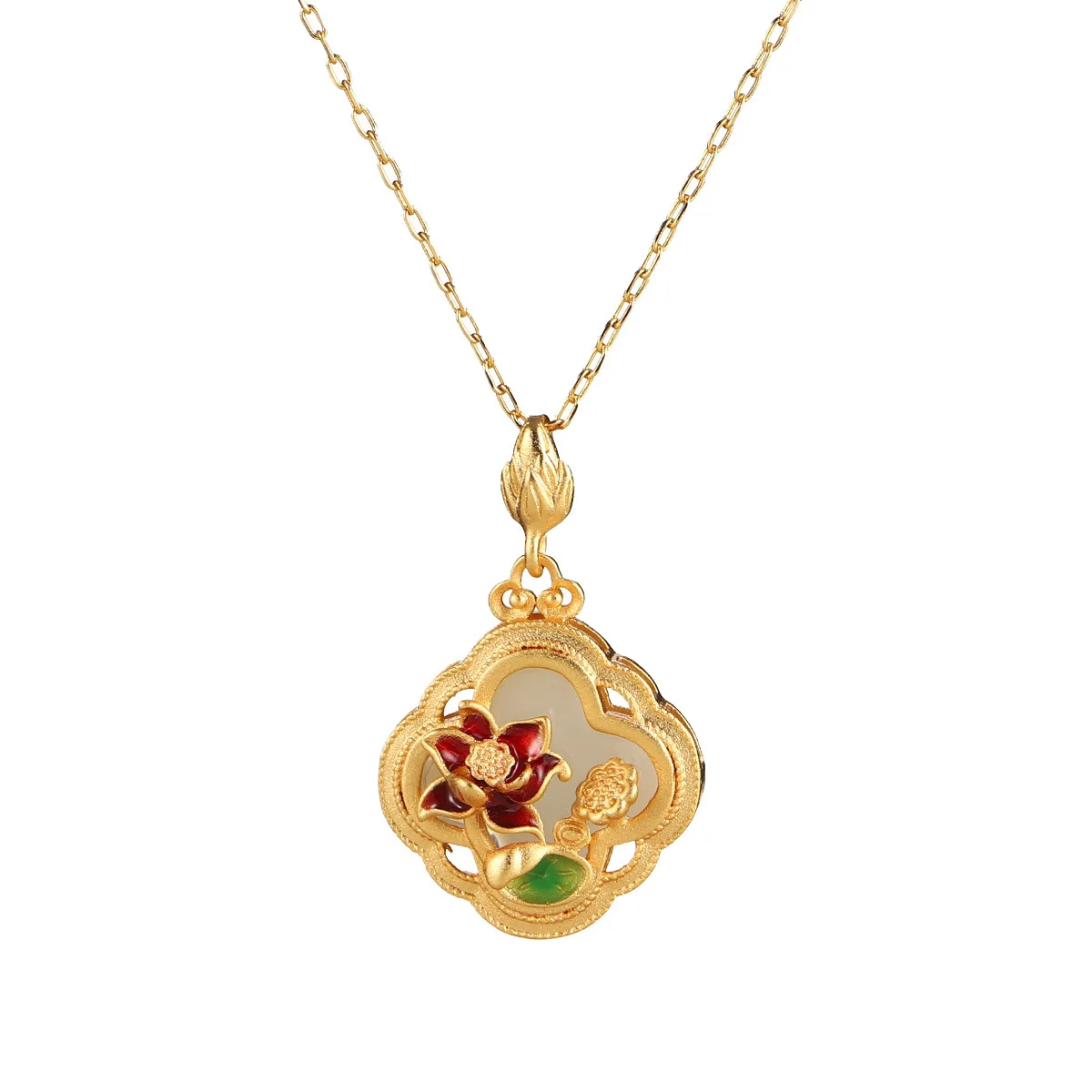 New flower enamel necklace, lotus retro summer collarbone chain pendant