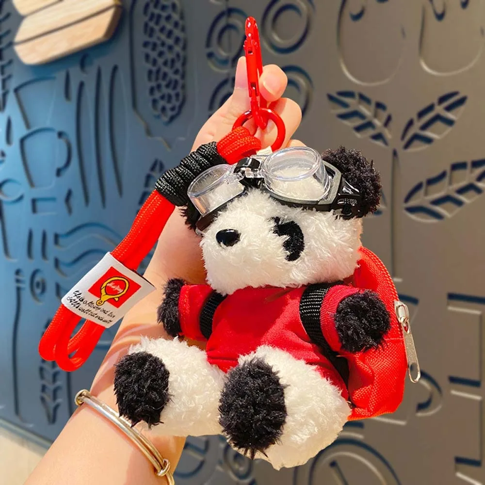 Backpack Decoration Pilot Bear Keychain Stuffed Animal Plushies Panda Plush Doll Cartoon Bag Pendant Plush Key Ring Women Girls