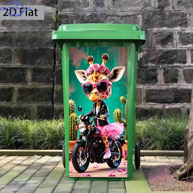 [Wall Sticker Decoration] 2D Flat Printing 1pc Trash Can Sticker × Cm Fawn Riding Motorcycle Theme Design Wall Sticker Decorat