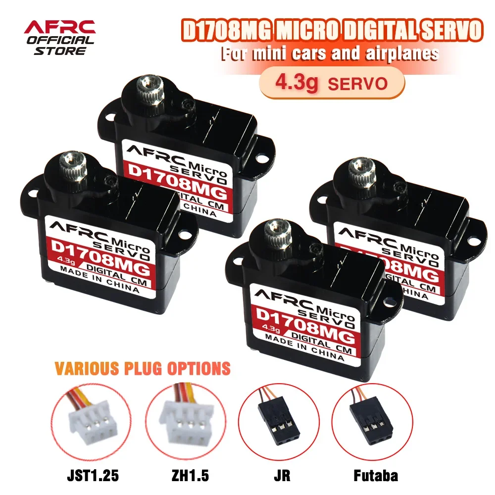 AFRC-D1708MG Metal Gear 4.3g 4PCS Micro Digital Servo JST and JR Connector For RC mini cars and airplanes DIY assembly