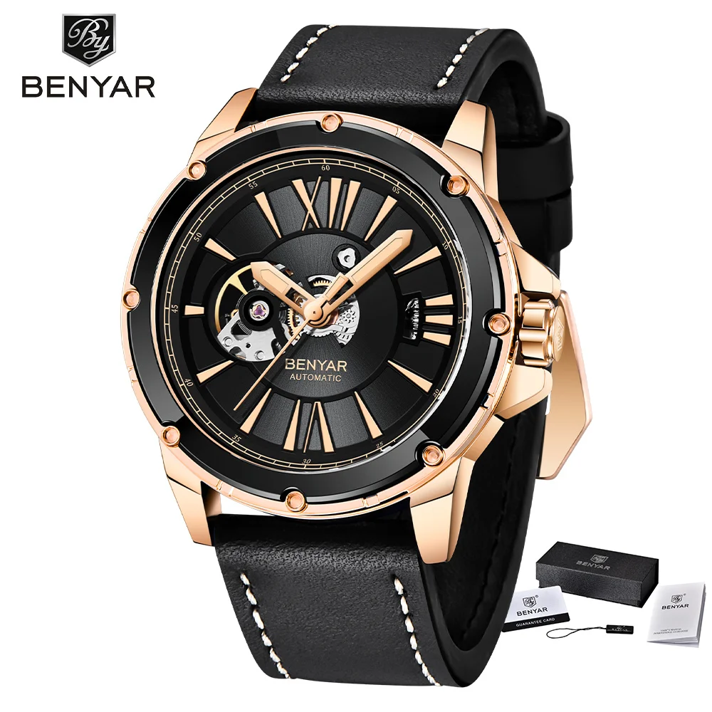 

BENYAR Watch For Men Skeleton Automatic Mechanical Watch Skeleton Vintage Man Watch Leather Waterproof Top Brand Luxury Clock