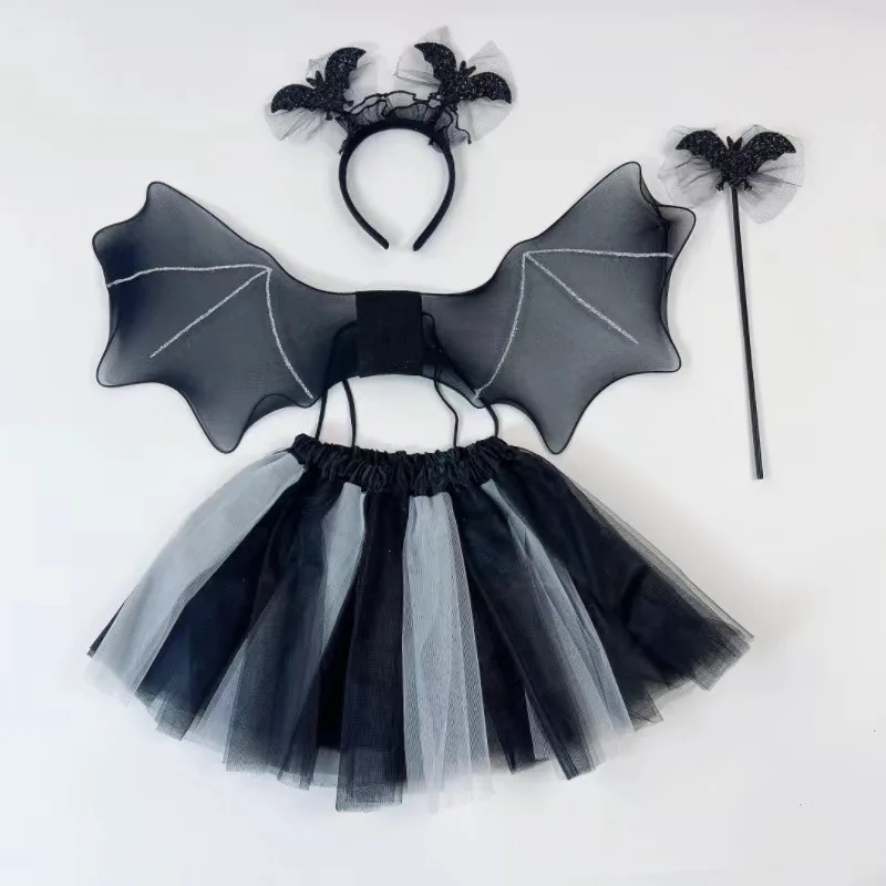 

Halloween Spider Bat Wings Props Skirt Costumes Party Decoration Performance Festival Cosplay Dress Up Set for 2- 8 Years