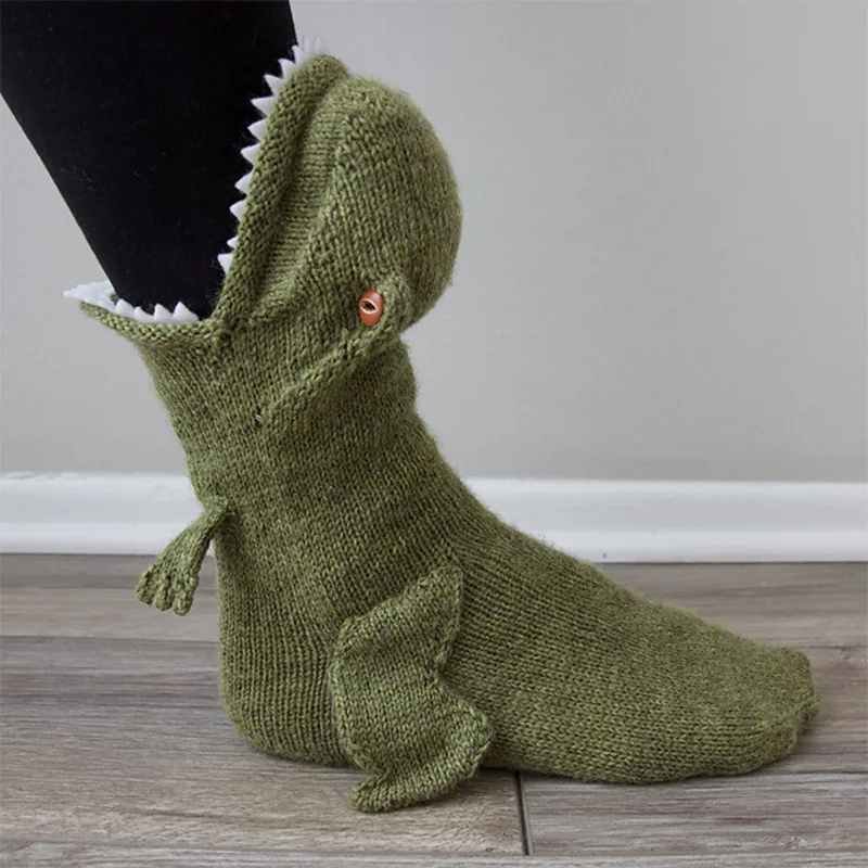

Man Woman Winter fashion designer Jurassic Creative Dinosaur Socks Red Dragon Wool Knitted floor room keep warm funny stockings
