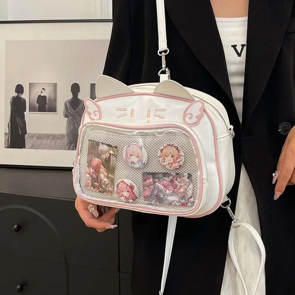 Zipper Bag Kawaii Cat Itabag Cotton Doll Bag Idol Merchandise Storage Transparent Pocket Badge Storage Bag PU Fashion Backpacks