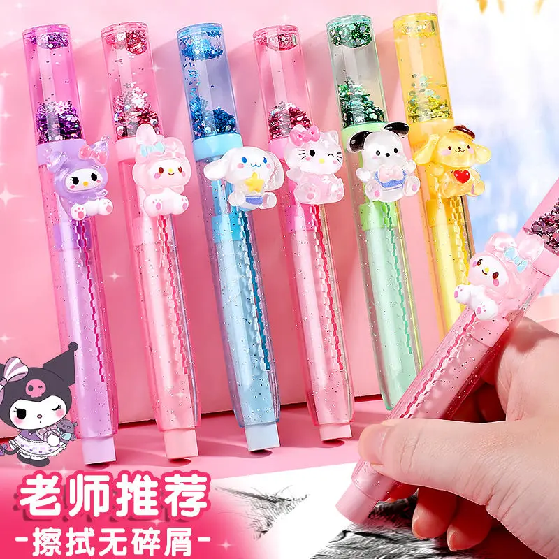 Hello Kitty Kuromi My Melody Pochacco Niedlicher Treibsand-Push-Pull-Radiergummi, einziehbarer kleiner Student, Kawaii-Zeichnungsradiergummi, Geschenk