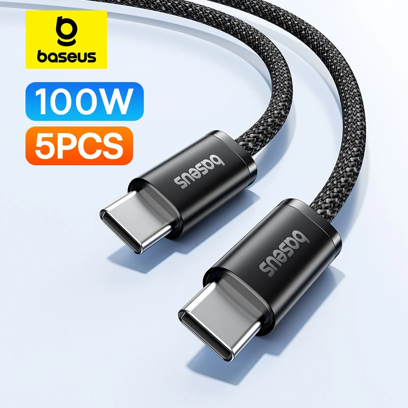 Baseus USB C 타입 케이블, 고속 충전기 와이어 코드, 아이폰 16, 15 플러스, 프로맥스, 맥북, 삼성, 샤오미, 100W, 5 개