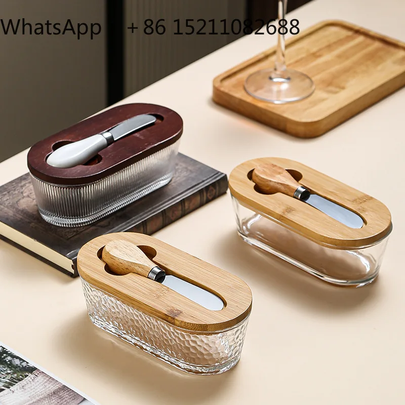 LLY glass sealed butter box with lid spatula rectangular household cheese crisper household cheese box