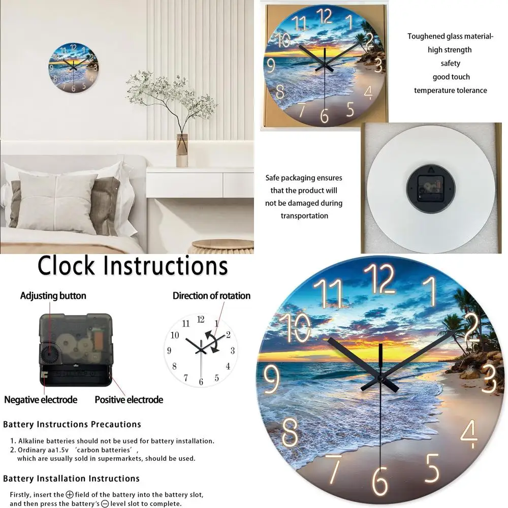 

Large 16 Blue Silent Analog Wall Clock, Battery-Powered for Living Room Decor