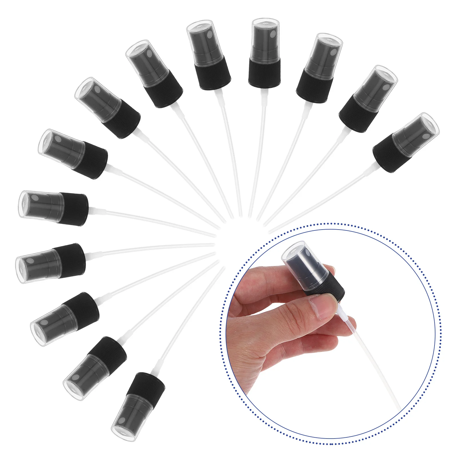 20 قطعة من ملحقات البخاخ المحمولة رذاذ الرذاذ الناعم تصميم صغير متين للسفر رأس رشاش أسود رأس بخاخ عطر