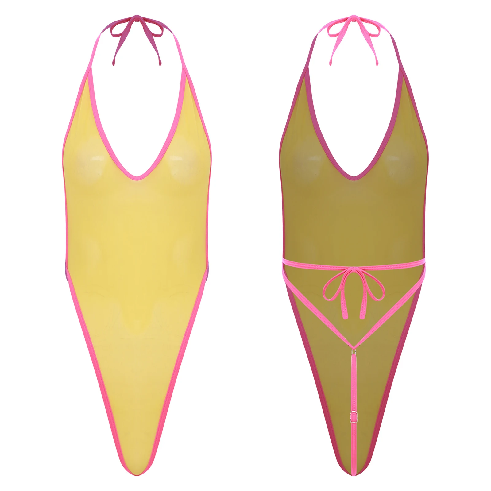 Bodysuit Bikini Seksi Mikro Wanita Halter Punggung Terbuka T-back Pakaian Renang Satu Potong Pakaian Mandi Leotard Berongga Lingerie Perawakan Pertunjukan