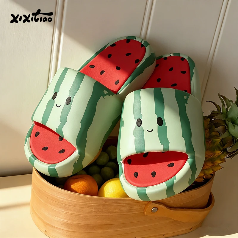 XIXITIAO Summer Cute Platform Slippers for Women Fashion Cartoon Watermelon EVA Soft Indoor Outdoor Anti-slip Sandals Home Shoes