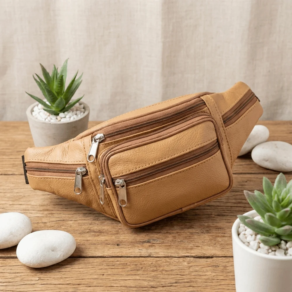 Vintage Adjustable Strap PU Leather Waist Bag Soft Multi Pockets Fanny Pack Dual Purpose Hands Free Crossbody Chest Bag Running