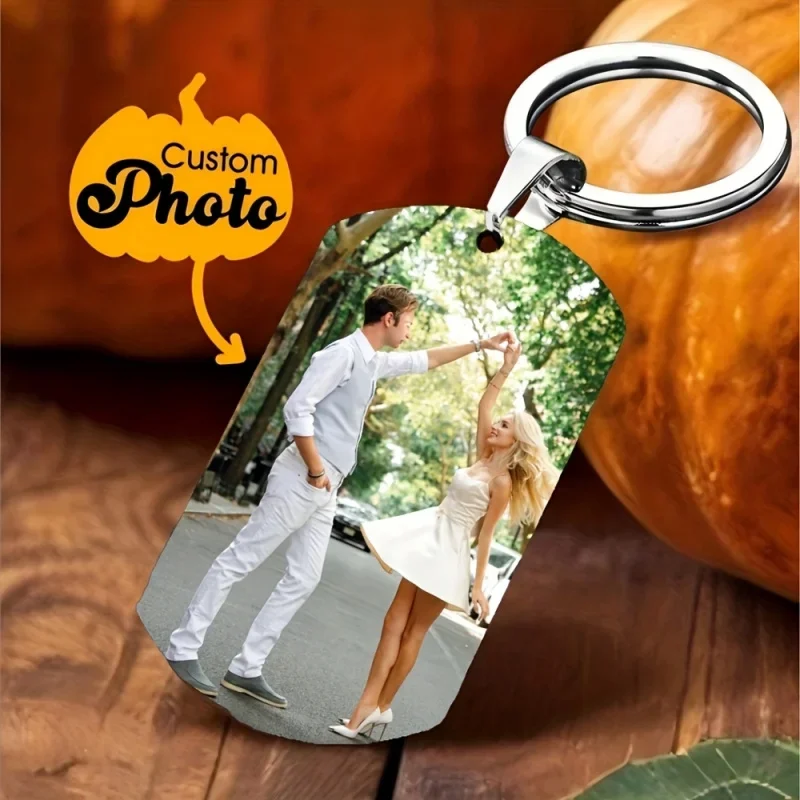 Custom 1/2 Photo 2-sided Keychain Personalized Dog Tag DIY Picture Keyring Couple Anniversary Birthday Gift Pendant for Him Her