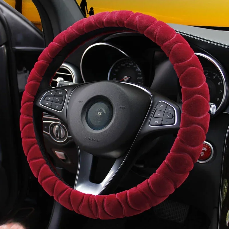 Car Steering Wheel Cover Universal 37-39cm Pink Soft Warm Plush Steering Wheel Cover for Winter Steering Wheel Interior Parts