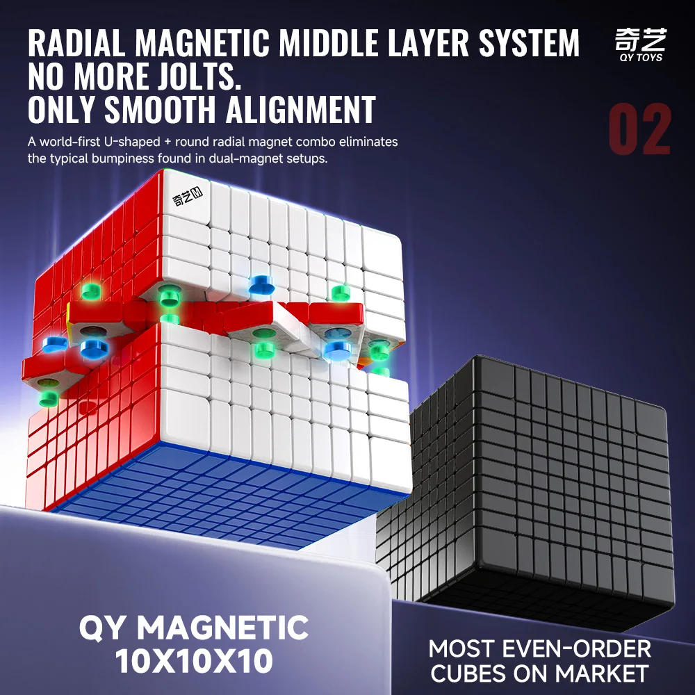 QiYi 10X10X10 núcleo Cubo magnético QY magnético 10x10 Cubo de velocidad rompecabezas profesional juguetes niños regalo Cubo mágico