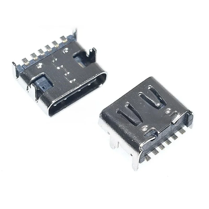 50PCS TYPE-C 6P Simple SMD Female Connector, Basic Version USB3.1 with 4 Fixed Pins, Quick Charge