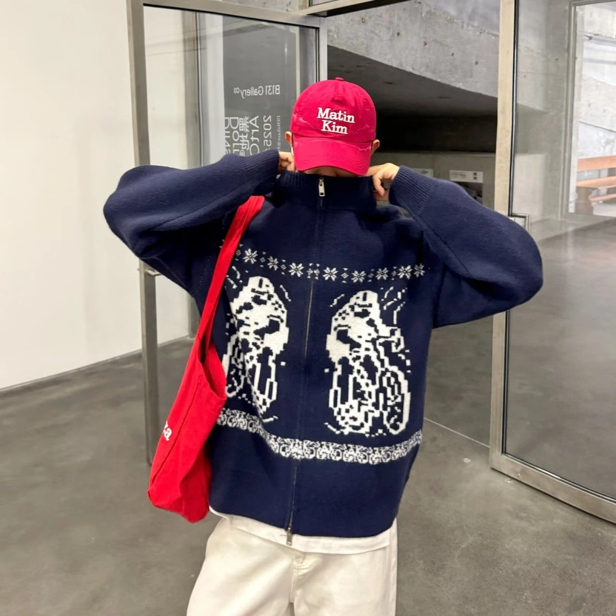 

Fall Winter V-Ne Knitted Cardigan Men's Color Casual Sle Loose Fit Long Sve Sweatirt Polyester Fiber Coat