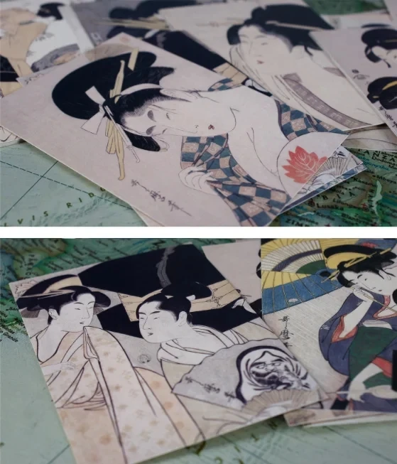 30Sheets/Box Japanese Famous Artists Katagawa Utamaro Artwork Postcard Ins Style Greeting Card Art Painting Post Card Gift Wish