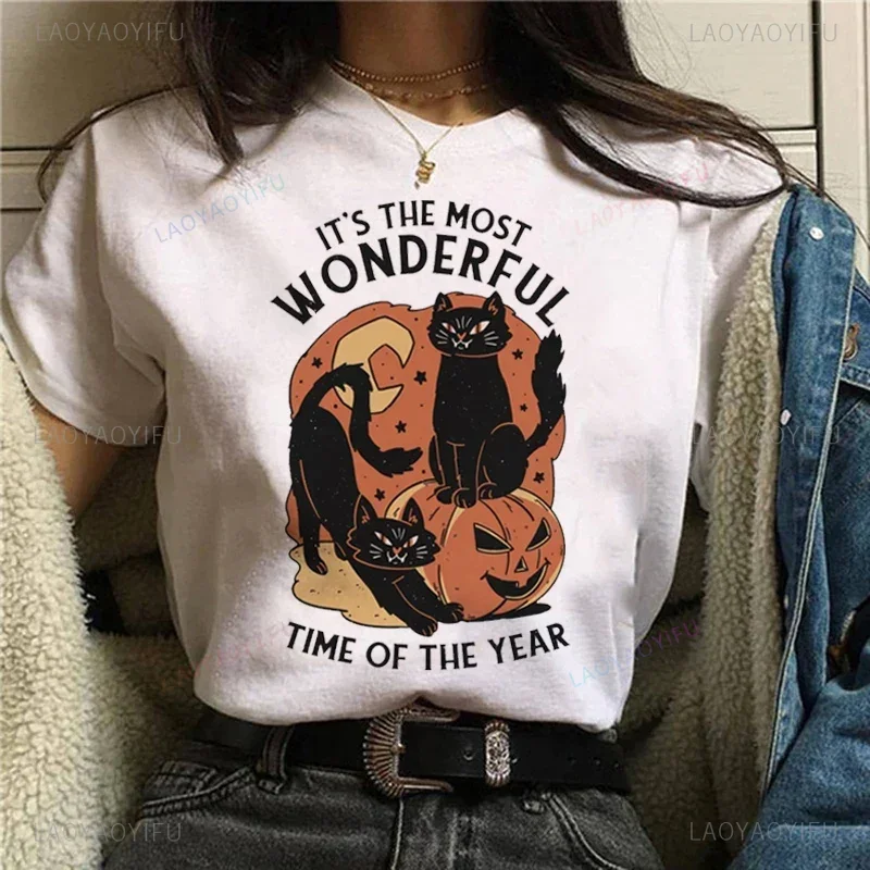 

T-shirts Short Sleeve Harajuku Graphic Top Shirts Street Costume Women Cartoon Witch Magic Tshirt Halloween Print cotton O-neck