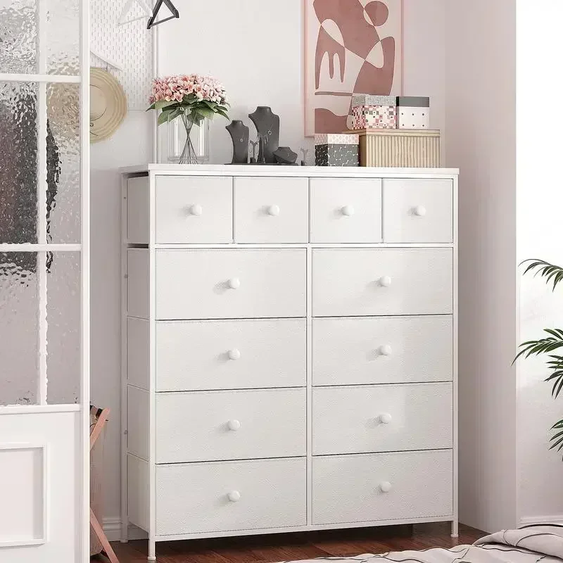 Raybee Furniture Dresser with 12 Drawers, Wooden Top and Metal Frame, Fabric Storage Organizer, For Dressing Room, Bedroom,