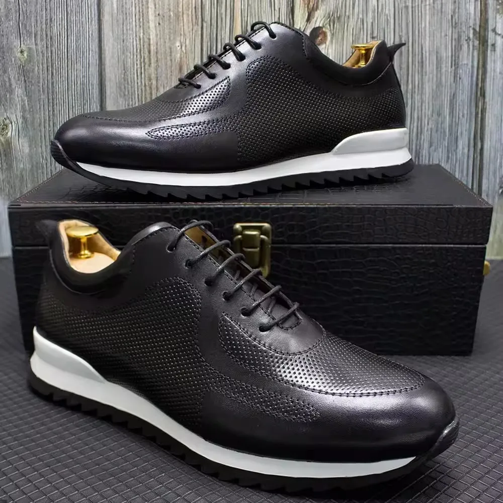 Top Layer Cowhide Men Lace-up Menleather Shoes Embossed Thick-soled Rubbed Color Causual Shoes Fashionable Beathable