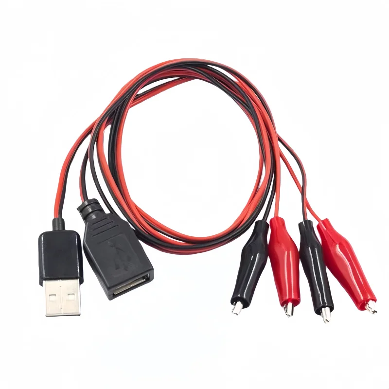 

Alligator Test Clips Clamp to USB Male / USB Female Connector Power Supply Adapter Wire 58cm Cable Red and Black