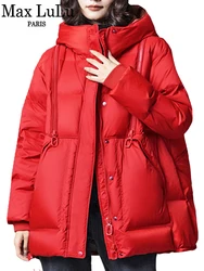 Max LuLu 2023 Winter Fashion Parkas Womens Warm Loose Duck Down Jackets Ladies Luxury Casual Hooded Coats Vintage Snow Clothing