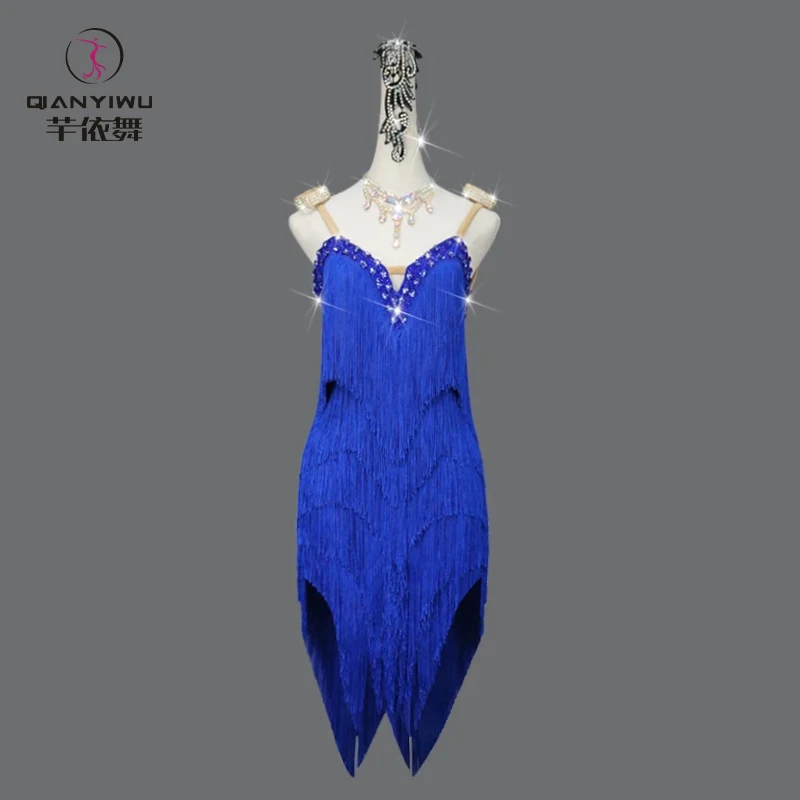 

Women Latin Dance Dress Party Costume Girl Stand Ball Competition Skirt Dancewear Practice Clothing Sport Stage Outfit Line Suit