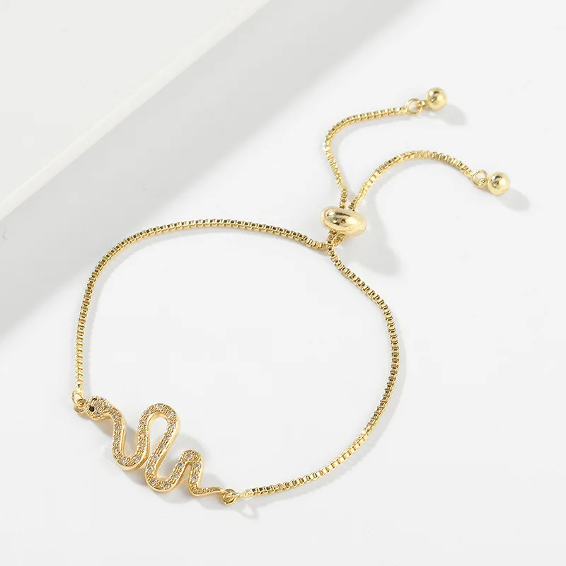 Gold-plated Brass Cubic Zirconia Stones Multicolor CZ Crystal Snake Charm Box Chain Bracelet Women 2023 New Fashion Jewelry Gift