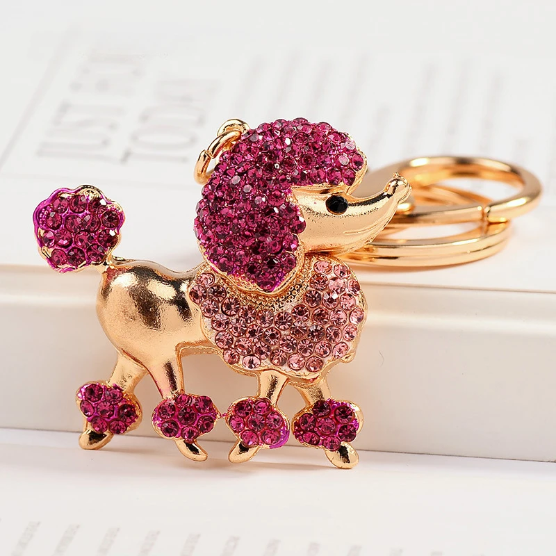 Cute Rhinestone Crystal red pet poodle Keychain poodle dog Key Chain Key Ring Holder Pendant Keyring