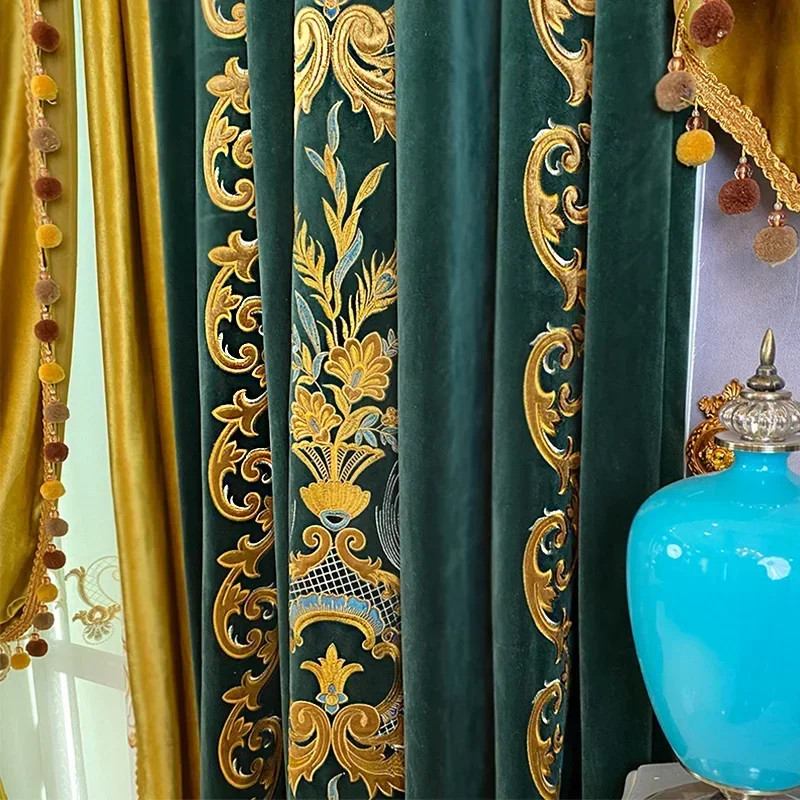 

Customized Luxury Curtains For Living Room Bedroom High-end Palace Embroidered Velvet Fabric With Gold Patchwork Villa Blackout