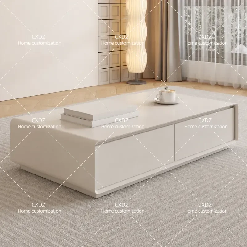 Solid Wood Coffee Table Rounded Corners White Paint Modern Nordic Minimalist Small Apartment Living Room Home