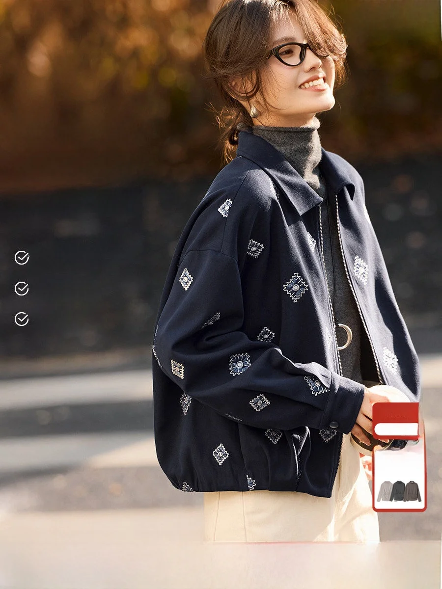 

XWI Unique Embroidery Design Suede Jaet Women's ort Top Spring 2026 Frosted Leather Coat Straight Cut Commute Sle