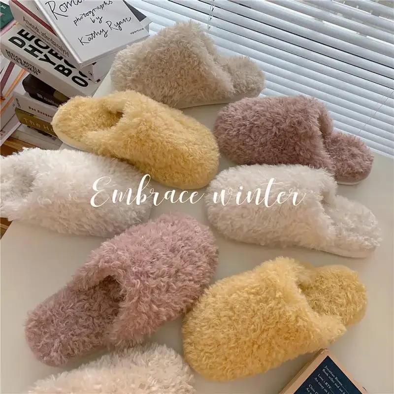 

Couple Slippers Indoor Fluff Memory Foam Fluffy EVA Anti-skid Soft Heel Non Slip Plush Slippers Women's Winter Houseshoes