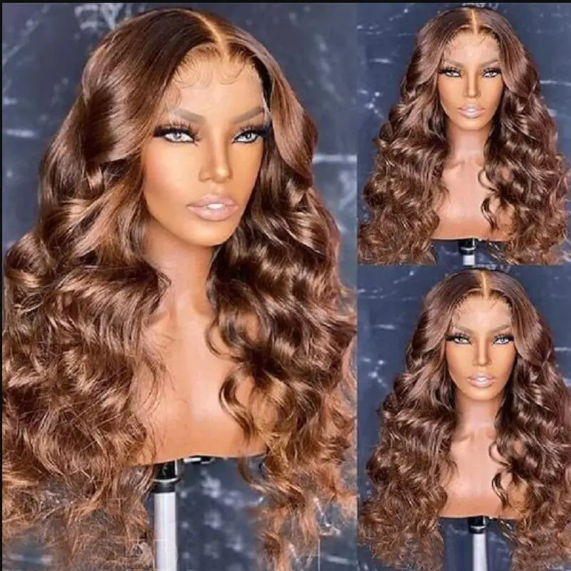 

Preplucked Long Soft 28inch Ombre Brown Wave 5x5 Silk Base Glueless Jewish Human Hair Wig With Baby Hair HD Lace European Hair