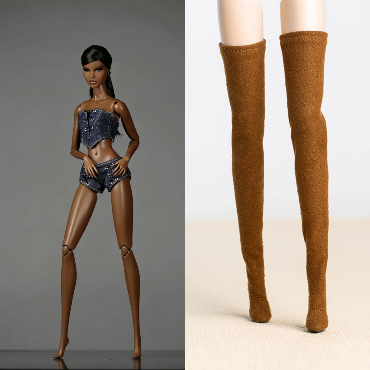 

30cm Supermodel Doll Shoes Accessories Fashion Black Knee-high Leather Boots / Suede Knee-high Boots For 1/6 FR2 Babi Xianxian