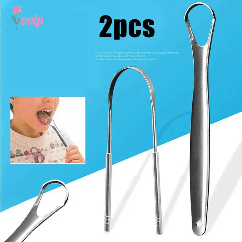 

2PCS Tongue Scraper Stainless Steel Tongue Cleaner Oral Care Hygiene Scraper