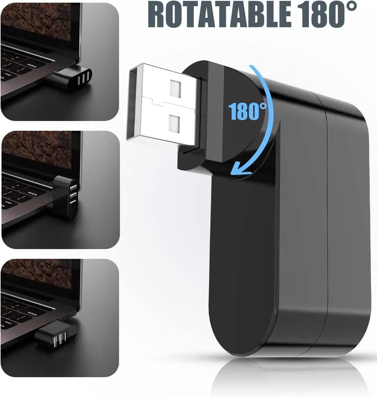 10 STKS Veelzijdige USB-poortsplitter, 3-poorts USB 2.0-expandersplitter [90 ° /180 °   Roterend] Compatibel met laptops, Wii, pc