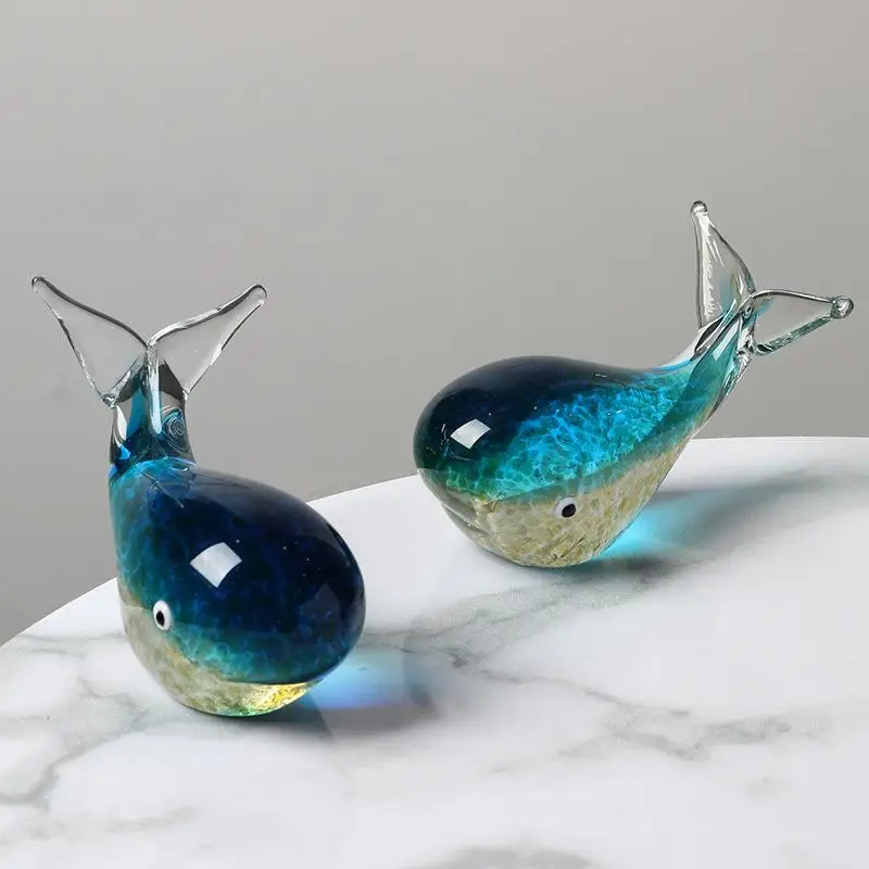 Whale Glass Crafts for Tabletop Decoration, Colorful Glaze, Glow-in-the-dark, Marine Animal Arts, Household Creative Gifts