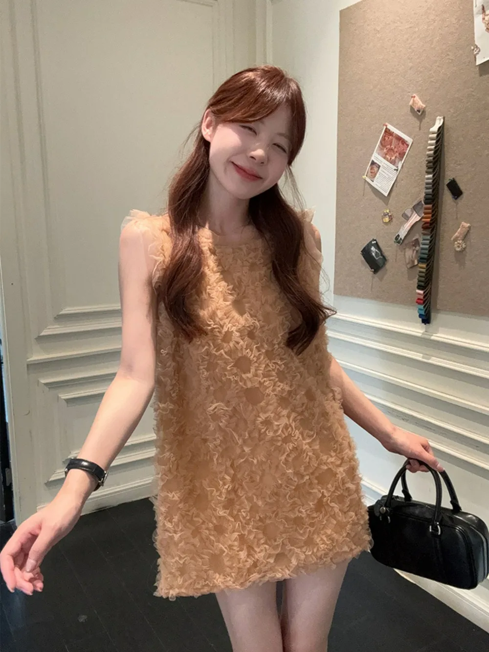 Abito a canotta in rete trasparente 2025 Estate 3D Design floreale Hedonism Estetico senza maniche Mini Coquette Moda Donna Outfit